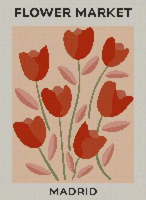 Crochet Wall Hanging Alpha Pattern, Crochet Flower Tapestry Pattern, Tapestry Cross Stitch Patterns, Crochet Poster Design, Flower Crochet Grid, Alpha Pattern Grid, Crochet Tapestry Flower, Big Alpha Patterns, Flower Pixel Pattern