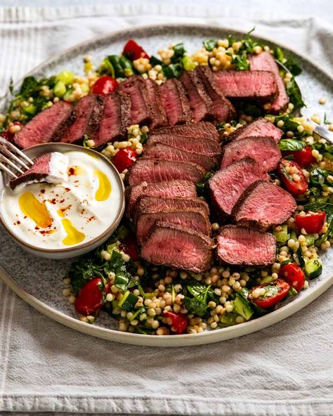 Lamb Couscous Recipes, Lamb Backstrap Recipes, Moroccan Lamb Recipes, Lamb Backstrap, Pearl Couscous Recipes, Foreign Recipes, Backstrap Recipes, Tin Eats, Pearl Couscous Salad