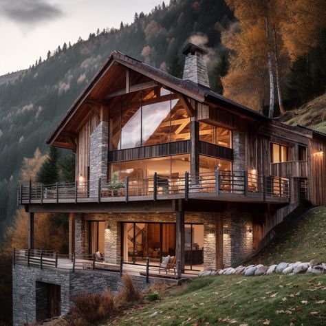 Mountain Home Architecture, Aesthetic Wooden House, Mountain Lake House Exterior, My Dream Home Woodworking Plans, Wooden Log House, Wooden Homes Exterior, Italian Mountain Homes, House By The Mountains, House On Mountain Side