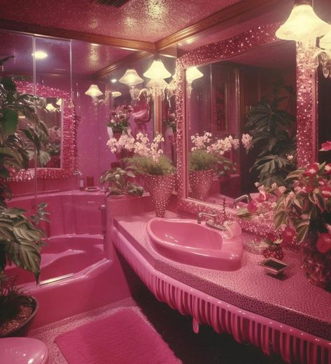 Sink, pink, bathroom, inspiring, aesthetic Pink House Interior, Pink Powder Room, 1980s Interior, 80s House, Houses In France, Pink Powder, Dream Bath, Pink Baths, Apartment Decor Inspiration