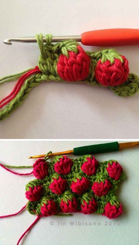 Strawberry Stitch Crochet, Strawberry Stitch, Projek Mengait, Flower Clothes, Stitch Crochet Pattern, Crochet Pattern Tutorial, Confection Au Crochet, Crochet Strawberry, Trendy Crochet