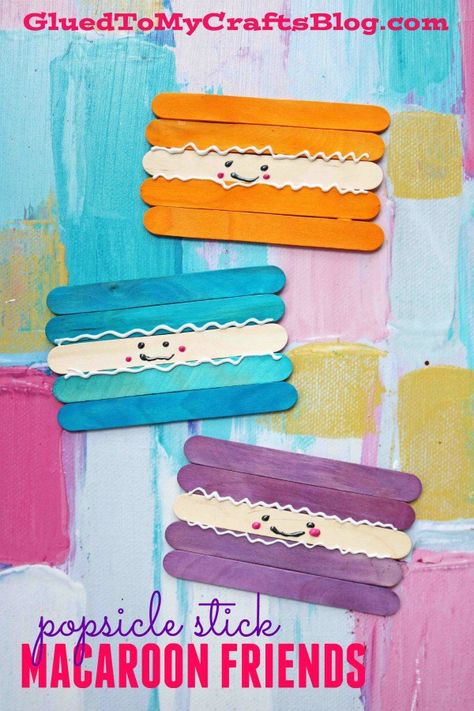 Popsicle Stick Macaroon Friends - Kid Craft #gluedtomycrafts Smores Craft, France For Kids, France Craft, Popsicle Stick Crafts For Kids, Easy Craft For Kids, Paris Crafts, Road Trip France, French Crafts, World Thinking Day