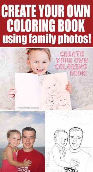 How to make your own coloring book using family photos! How cool! Turn Pictures Into Coloring Pages, How To Make A Colouring Book, Make Your Own Coloring Book, How To Make A Coloring Book, Diy Coloring Book, Personalized Coloring Book, Photo Crafts, Mine Mine, Family Coloring