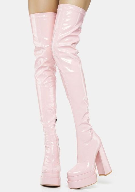 Pink Thigh High Boots, Dress Harness, Stretch Thigh High Boots, Koi Footwear, Fairy Shoes, Dr Shoes, Fashion Shoes Heels, Corset Tops, Thigh Boots