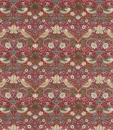 Strawberry Thief, Red Curtains, Fabric Accessories, Traditional Fabric, Wallpaper Calculator, Dress Crafts, Made To Measure Curtains, Pattern Repeat, Interior Fabric