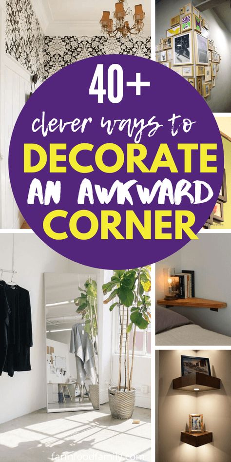 40+ Clever Ways To Decorate An Awkward Corner (Ideas & Designs) Wasted Corner Space Ideas, Hallway Corner Decorating Ideas, Hall Corner Decor Ideas, Odd Corner Space Ideas, Decorating Corners In Living Room, Decorate Corners In Living Room, Floor Mirror Decor Ideas, Small Corner Decorating Ideas, Bedroom Corner Decor