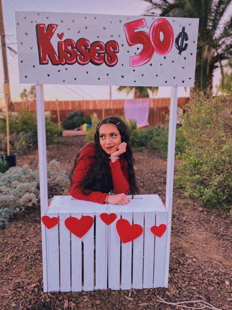 Cute valentines day birthday kissing booth stand idea Kissing Booth Photoshoot, Pride Party, Valentine Photo Shoot, Cute Valentines Day, Cute Valentines, Kissing Booth, Valentine Photo, Valentines Day Birthday, Diy Cardboard