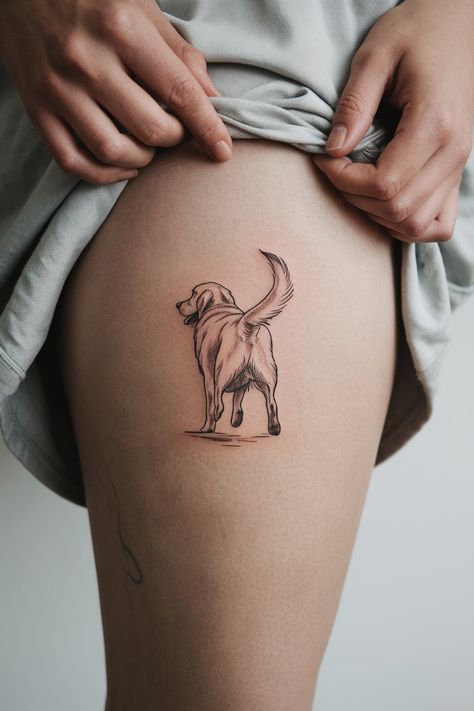 20 Minimal Dog Tattoo Ideas for Pet Lovers to Try – inkspiredtattoos.com Meaningful Dog Tattoos, Black Dog Tattoo, Dog Tattoos For Women, Simple Dog Tattoo, Minimal Dog Tattoo, Kite Tattoo, Dog Tattoo Ideas, Relaxed Dog, Dog Outline