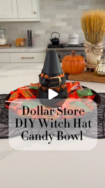 Keep It Cozy | Maddie Brasher on Instagram: "Just a dollar store witch hat candy bowl with a touch of DIY magic! ✨🧹Now it’s Halloween-ready perfection! 🕸️🎃 Save this post and follow me for more spook-tacular DIY’s!  • • • • #DIYMagic #HalloweenHacks #HalloweenDIY #HalloweenMagic #HalloweenDecor" Diy Halloween Candy Bowl, Diy Halloween Candy, Halloween Candy Bowl, Witch Diy, Halloween Magic, Candy Bowl, Diy Candy, Product Ideas, Halloween Hacks