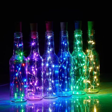 Diy Christmas Wedding, Nerd Party, Glow In Dark Party, Glow Birthday Party, Christmas Wedding Decorations, Wine Bottle Lamp, Copper Wire Lights, Starry Lights, Wine Bottle Corks