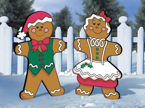 The Gingerbread Man & Woman plan. See details for Plan 097D-9119. Gingerbread Man Decorations, Wood Yard Art, Gingerbread Crafts, Gingerbread Christmas Decor, Christmas Yard Art, Gingerbread House Decorations, Gingerbread Decorations, Christmas Yard Decorations, Christmas Gingerbread House