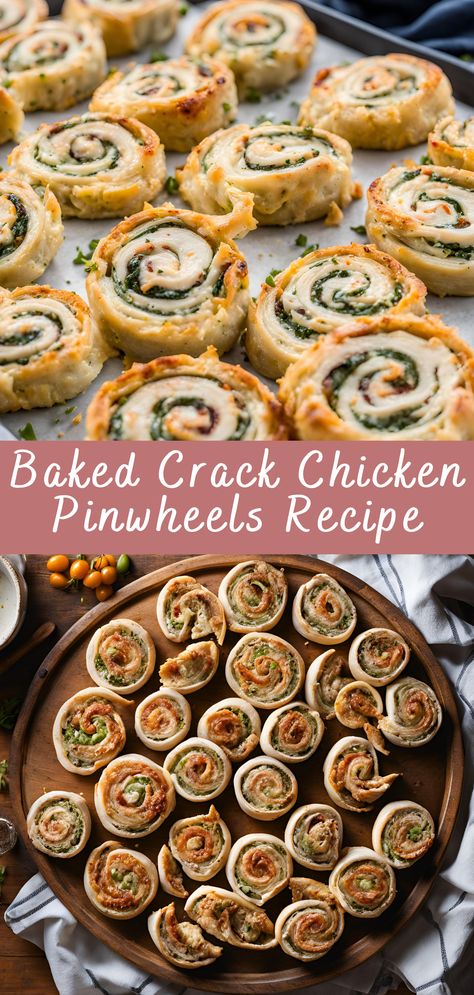 Baked Crack Chicken Pinwheels Recipe | Cheff Recipes Rotisserie Chicken Pinwheels, Best Pinwheel Recipe, Chicken Pinwheels Cream Cheese, Baked Pinwheel Recipes, Croissant Pinwheels, Pinwheel Appetizers Baked, Open House Snacks, Ranch Appetizers, Easy Pinwheel Recipes