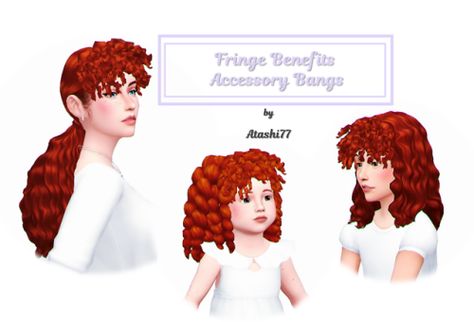 Curly bangs classified as a hat so you can add them to (almost) any hairstyle Ts4 Hair, Ts4 Clothes, 4 Hairstyles, Hair Fringe, Cc Hair, Sims 4 Anime, Sims 4 Cc Shoes, Pelo Sims, Sims 4 Children