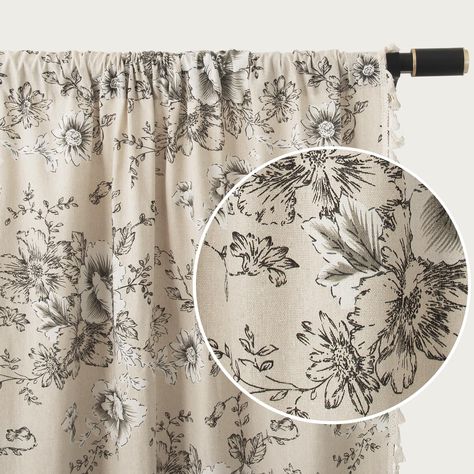 PRICES MAY VARY. Linen Curtains: Boho floral designs to decorate your warm home. Window curtain panels set includes has 1 panel or 2 panels. Curtain width is 52 inches. The lengths are 61 "long, 63" long, 84 "long and 96" long to meet your different size needs. Exquisite gardenias, leaves, and vintage peony patterns add farmhouse style to your Windows. Let you better enjoy the fun of life. Curtains for Living Room: Handmade high quality linen fabric with lovely fringes on the edges. It has a lig Modern Farmhouse Dining Room Curtains, Cottage Style Decor Living Room, Modern Farmhouse Curtains Living Rooms, Country Curtains Farmhouse Style, Living Room Curtains Ideas Farmhouse, Living Room Valance Ideas, Country Curtains Living Room, Farmhouse Window Treatments Living Room, Country Farmhouse Decor Bedroom