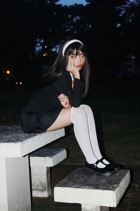 tomie cosplay #junjiito Tomi Cosplay, Tomie Halloween Costume, Tomie Cosplay Outfit, Tomie Junji Ito Outfit, Tomie Outfit Ideas, Tomie Costume, Junji Ito Costume, Tomie Outfit, Tomie Junji Ito Cosplay