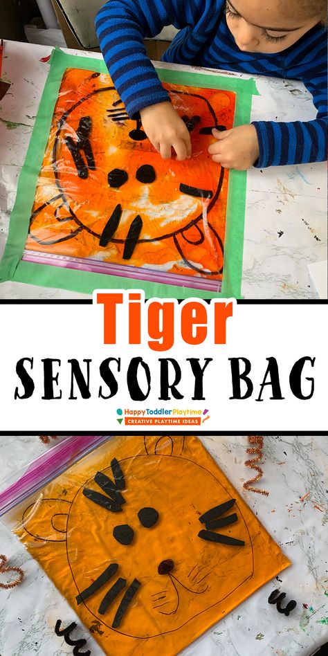 Tiger Sensory Bag for Preschoolers - HAPPY TODDLER PLAYTIME Africa Sensory Activities, Wild Animals Preschool Activities Safari Theme, Zoo Sensory Activities Preschool, Zoo Animals Sensory Bin, Zoo Activities For Babies, Toddler Zoo Animal Crafts, Zoo Theme Activities For Toddlers, Safari Animal Activities Preschool, Sensory Centers For Preschool