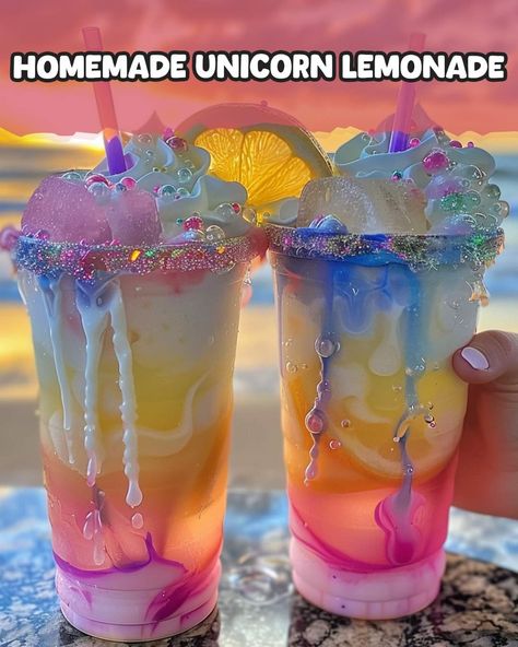 Unicorn Lemonade, Drinks Nonalcoholic, Fun Drink Recipe, Drink Recipes Nonalcoholic, Squeezed Lemon, Candy Drinks, Yummy Alcoholic Drinks, Smoothie Drink Recipes, Refreshing Drinks Recipes