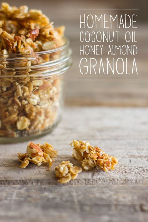 Honey Almond Granola, Vanilla Almond Granola, Homemade Coconut Oil, Egg Benedict, Honey Granola, Almond Granola, Granola Cereal, S'mores, Granola Recipes