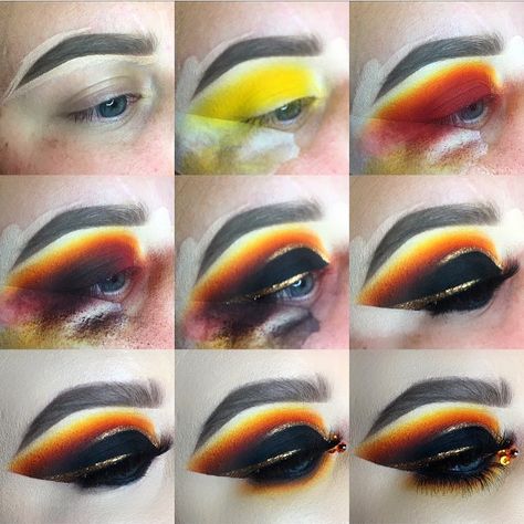 Sunset Eyeshadow, Winged Liner Makeup, Make Up Designs, Drag Make-up, Make Up Tutorials, Make Up Inspiration, Eye Makeup Steps, Colorful Eye Makeup, Makeup Eye Looks