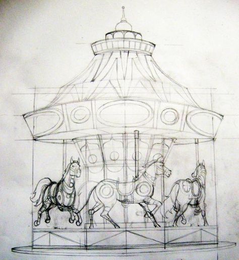 Circus Art Illustration, Circus Sketch, Carousel Drawing, Carnival Drawing, Carousel Illustration, Taco Tattoo, Carousel Aesthetic, Aesthetic Hacks, Carousel Tattoo