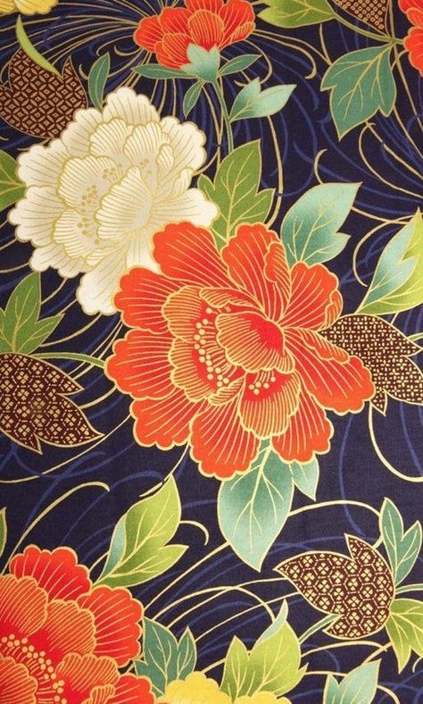 Japanese Floral Design, Peony Fabric, Batik Art, Japanese Flowers, Japanese Patterns, Japan Art, Japanese Prints, Japanese Design, Balinese