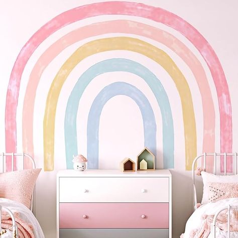 Amazon.com: Kingarch Large Watercolor Rainbow Wall Decals, Colorful Peel and Stick Fabric Nursery Wall Decor, Removable Home Room Wall Decor Murals Stickers for Kids Girls Toddler Bedroom Living Room Playroom : Baby Neutral Unicorn Room, Pastel Rainbow Room Kids Girl Bedrooms, Rainbow Play Room, Pastel Rainbow Bedroom Ideas Kids, Pastel Rainbow Bedroom Ideas, Pink Rainbow Bedroom, Pastel Rainbow Room Decor, Pink Rainbow Room, Rainbows And Unicorns Bedroom