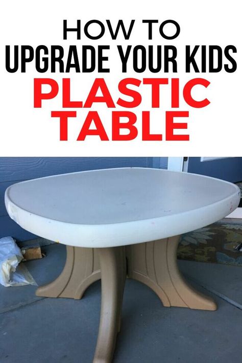 Check out how some paint can transform your kids playspace with this cute and easy table makeover project. See how to quickly create a fun play area for your kids. #diy #plastic #table #makeover Plastic Table Makeover, Farmhouse Gallery Wall, Easy Table, Farmhouse Trends, Kids Picnic, Mirror Makeover, Shaker Style Doors, Diy Chalkboard, Vintage Stool