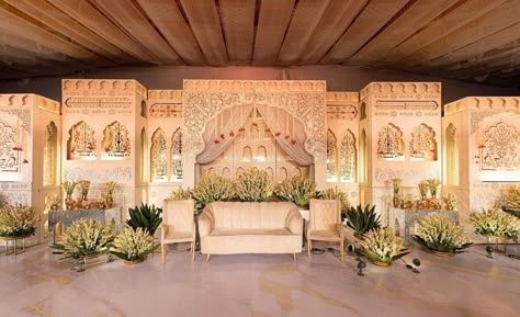 Royal Reception Decor, Nikkah Stage Decoration, Mirror Mandap, Lotus Theme Wedding, Jai Mala Stage, Reception Stage Decoration Indian Indoor, Wedding Invite Background, Photo Booth At Wedding, Nikah Stage