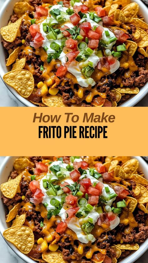 Ingredients: 1 pound ground beef 1 small onion, finely chopped 1 packet taco seasoning... Ground Chuck Recipes Dinners, Ground Chuck Recipes, Frito Pie Recipe, Frito Pie, 1 Pound, Taco Seasoning, Pie Recipe, Pie Recipes, Casserole Dishes