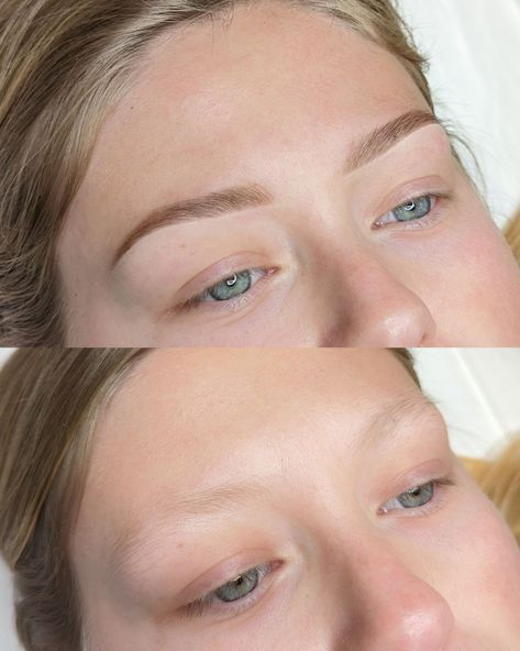 Microblade Blonde Eyebrows, Tinted Eyebrows Blonde, Eyebrow Lamination And Tint Before And After, Eyebrow Tint Blonde, Eyebrow Tinting Before And After Blonde, Microblading For Blondes, Tattoo Brows Permanent Makeup, Perfect Brows Shape, Brow Microblading Before After