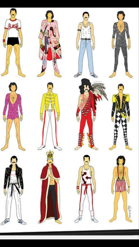 Freddie Mercury Outfits, Outfits Cartoon, Muzică Rock, King Of Queens, Many Outfits, Freddy Mercury, Queen Outfit, Queen Photos, We Will Rock You