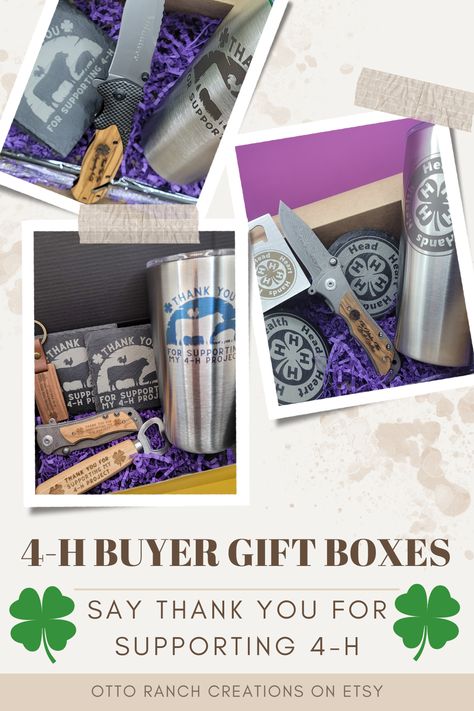 Giving gifts to 4-H auction buyers is a good idea because it: Shows gratitude Builds relationships Sets you apart Promotes your project and 4-H Encourages bidding at future sales. 4 H Buyer Thank You Gifts Basket, Buyers Baskets 4-h, 4h Buyers Gift Ideas Goats, Ffa Thank You Gifts, 4h Gifts For Buyers, 4 H Buyers Gifts, 4-h Thank You Gifts, Ffa Buyers Gift Ideas, Livestock Buyers Gift Ideas