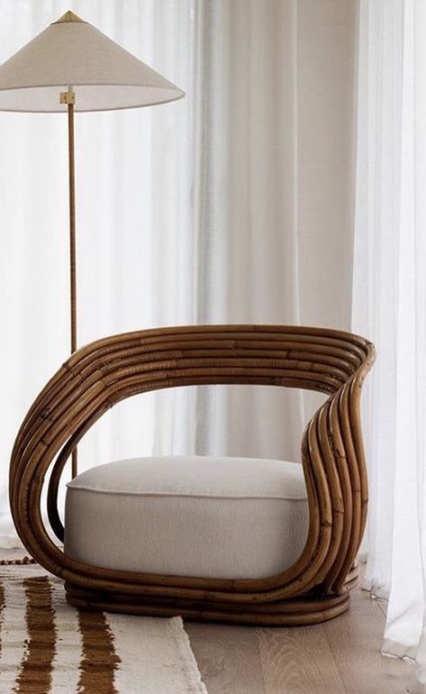 Rattan Aesthetic, Bamboo Furniture Design, Japandi Home Decor, Retail Store Interior Design, Unusual Furniture, Luxury Furniture Design, Rattan Armchair, Bamboo Furniture, Diy Home Furniture