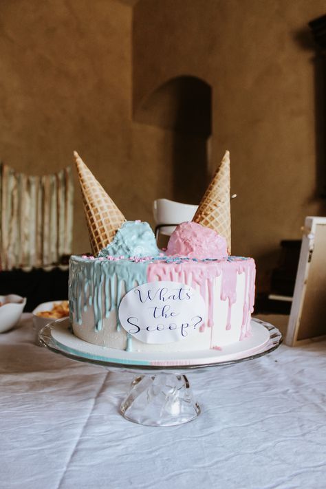 Ice Cream Shaped Food, Gender Reveal Ideas Ice Cream Theme, Ice Cream Cone Gender Reveal, Gender Reveal Scoop Theme, Gender Reveal Theme For Twins, The Scoop Gender Reveal, Ice Cream Sundae Gender Reveal Party, Sweets Gender Reveal, I’ve Cream Gender Reveal