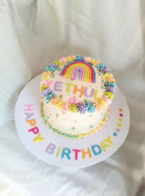 1kg chocalate cake covered with butter icing For four year girl Butter Icing, Simple Cake, Cake Cover, Rainbow Cake, Easy Cake, Happy Birthday, Butter, Rainbow, Cake