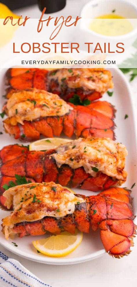 Discover the effortless elegance of air fryer lobster tails that are tender, flavorful, and perfect for a fancy dinner at home. Air Fryer Lobster, Lobster Tail Air Fryer, Airfryer Lobster Tail, Air Fried Lobster Tails, Lobster In Air Fryer, Lobster Tails In Air Fryer, Air Fry Lobster Tail, Lobster Air Fryer, How To Cook Lobster Tails