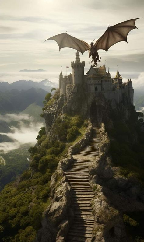 Dragon Castle Aesthetic, Dragon On Castle, Fantasy Locations, Dragon Quotes, Medieval Dragon, Castle Aesthetic, Dragon's Lair, Fantasy Book, Dnd Art