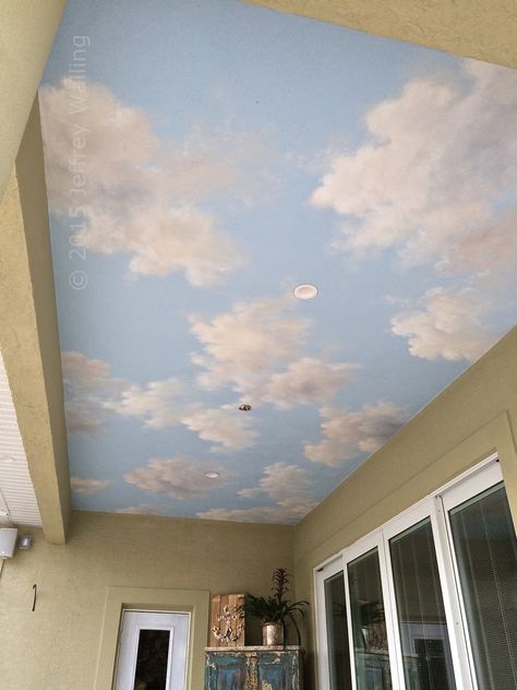 Celling Paintings Bedroom, Ceiling Clouds Painting, Cloud Ceiling Bedroom Paint, Cloud Sky Ceiling, Ceiling Painted Like Sky, Cloud Ceiling Paint, Cloud Mural Ceiling, Painted Clouds On Ceiling, Clouds Wall Painting