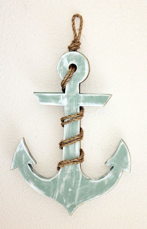 Wooden Crate Shelves, Anchor With Rope, Decor Marin, Wood Anchor, Anchor Decor, Nautical Crafts, Crate Shelves, Lake Decor, Nautical Bathrooms