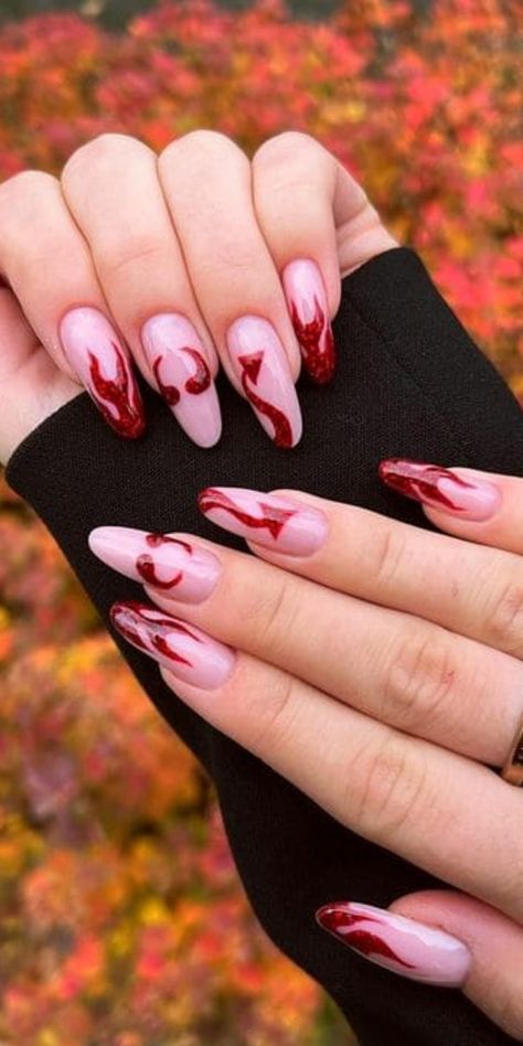 Raise your hands if you are a totally fabulous and sassy lady who loves to catch all the attention. Wait, Devil Nails Halloween, Devil Nail Art, Satanic Nail Art, Devil Nails Designs, Demon Nails, Devil Nails, Dark Acrylic Nails, Asmr Skincare, Scary Nails