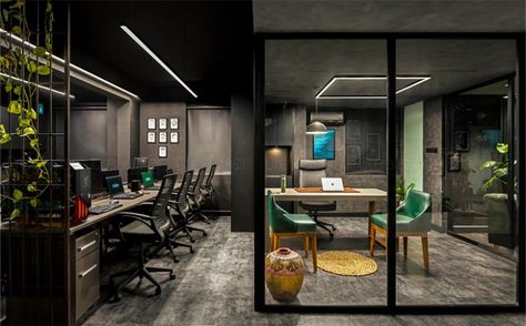 Industrial Modern Office, Industrial Office Space, Industry Architecture, Small Office Design Interior, Kochi India, Moody Colors, Photography Office, Small Office Design, Industrial Office Design