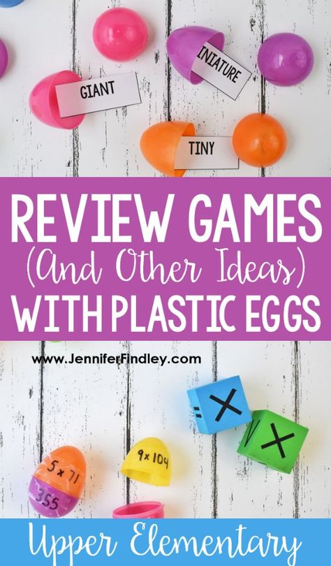 Using plastic eggs in the classroom is a fun break from the norm. Need some engaging ideas other than just for egg review hunts? This post shares several review games just for plastic eggs...but they can be used all year long! Many of these ideas are perfect for test prep. Staar Review Games, Test Review Games, Staar Review, Jennifer Findley, Easter School, Easter Math, Upper Elementary Math, Classroom Centers, 3rd Grade Reading