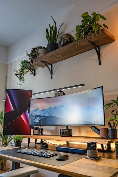 Surf Room Decor, Monitor Setup, Pc Gaming Desk, Dual Monitor Setup, Space Saving Furniture Bedroom, Curved Monitor, Computer Desk Setup, Streaming Setup, Desktop Setup