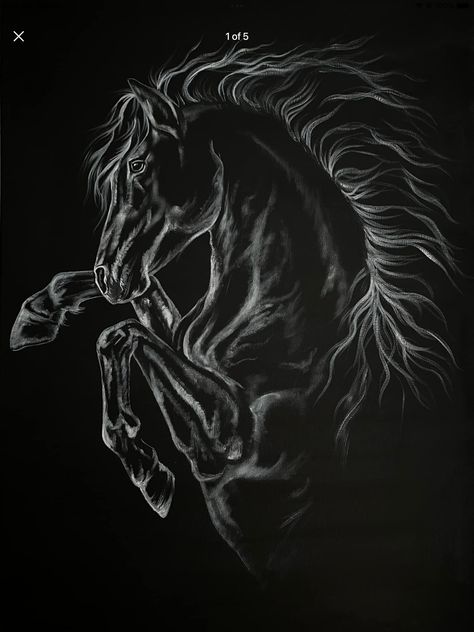 Horse Drawing On Black Paper, Black Horse Drawing, Black Horse Art, Equine Art Paintings, Abstract Horse Art, Art Charcoals, Abstract Painting Acrylic Modern, Horse Canvas Painting, Horse Art Drawing