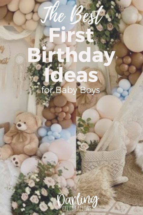 The cutest First Birthday Party ideas for baby boys. The sweetest First Birthday themes to celebrate your baby boy's 1st Birthday. #firstbirthday #boysfirstbirhtday #firstbirthdaypartyforboys #firstbirthdayboy #babyboybirthdayparty #firstbirthdayideas Baby 1st Birthday Party Ideas Boy, 1st Birthday Baby Boy Theme, Baby Boy 1st Birthday Photo Shoot Ideas Indoor Diy, Babies First Birthday Theme, Birthday Boy 1st Birthday Ideas, First Birthday Theme For Boys, February First Birthday Boy, February 1st Birthday Ideas Boy, Birthday Themes For Boys 1st