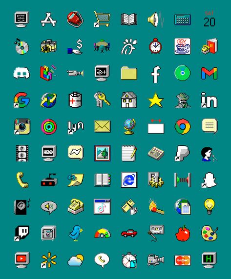 90s Computer Aesthetic Icons, Windows Homescreen Wallpaper, Windows App Icons Aesthetic, Windows 98 App Icons, 8bit App Icons, Computer App Icon, Windows 95 Widgets, Windows 95 Wallpaper Iphone, Retro Icons For Apps