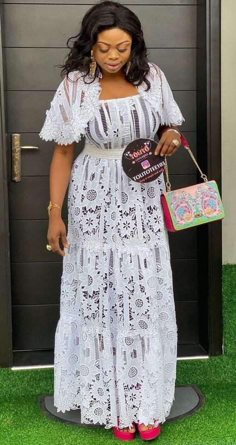 Short White Lace Dress Styles Nigerian, Ready Made Dresses For Women, African White Lace Dress Styles, Net Lace Styles, Lace Styles For Ladies, Lace Dress Styles Nigerian, Nigerian Lace Styles Dress, African Lace Styles, African Fabric Dress