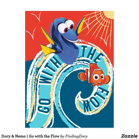 Dory & Nemo | Go with the Flow Postcard Dory And Nemo, Blue Tang Fish, Dory Nemo, Go With The Flow, Finding Dory, Art Disney, Finding Nemo, Disney Films, Dog Bowtie