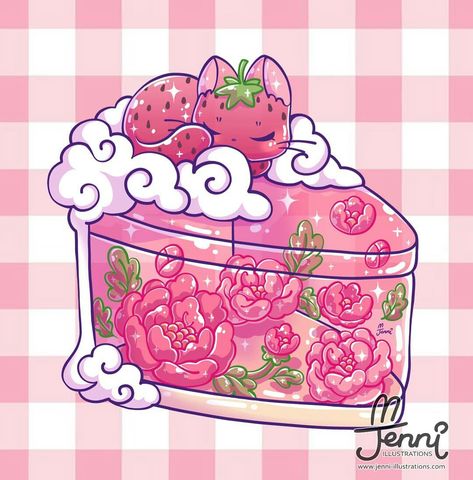 Jenni Illustrations Strawberry Cat, Floral Cake, Kitty, Dessert, Cake, Floral, Pink, On Instagram, Instagram