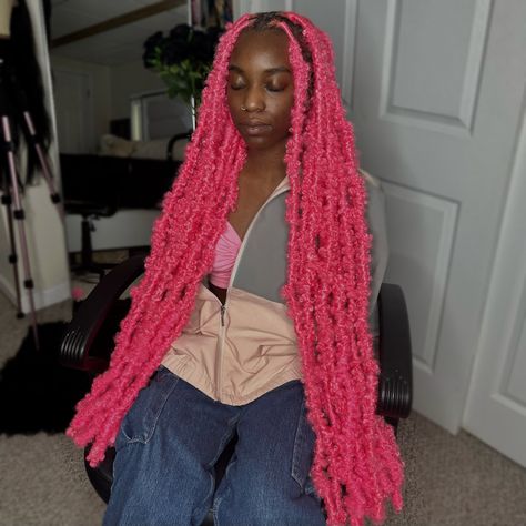 Pink Island Twist, Pink Passion Twist, Pink Butterfly Locs, Jumbo Butterfly Locs, Pink Goddess Braids, Pink Faux Locs, Red Butterfly Locs, Locs Pink, Jumbo Locs